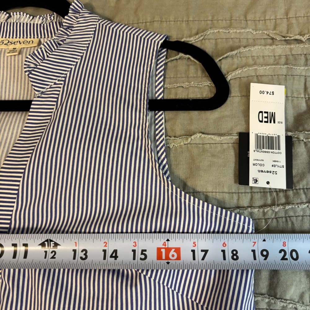 Women's Sleeveless Dress blue and white pinstripes beach sailor chic preppy - Picture 11 of 11